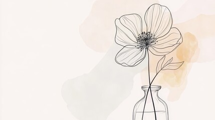Elegant line art illustration of a flowering plant in a vase, perfect for home decor and minimalist aesthetics.