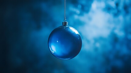 Fototapeta premium A Single Blue Christmas Ornament Hanging on a String