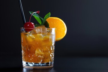 Fototapeta premium Mai Tai with garnish on black background