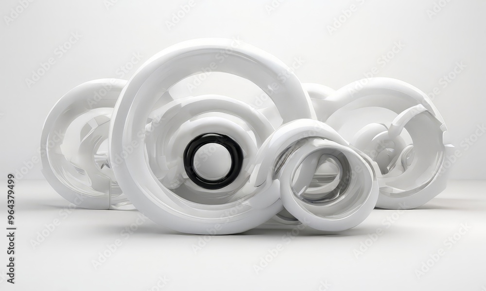 Aufkleber a collection of abstract white sculptures, each featuring a unique design and shape, arranged in a s