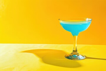 Sour and sweet margarita glass on neon yellow background Close up with white blue and yellow colors Copy space for ad Pop art style