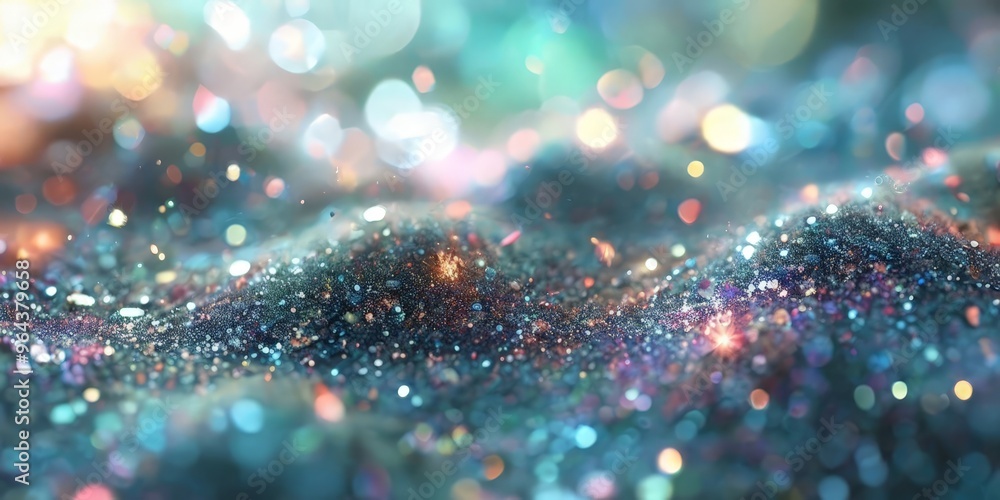 Poster a close-up view of a glittering, textured surface, with a multitude of small, multicolored dots or p