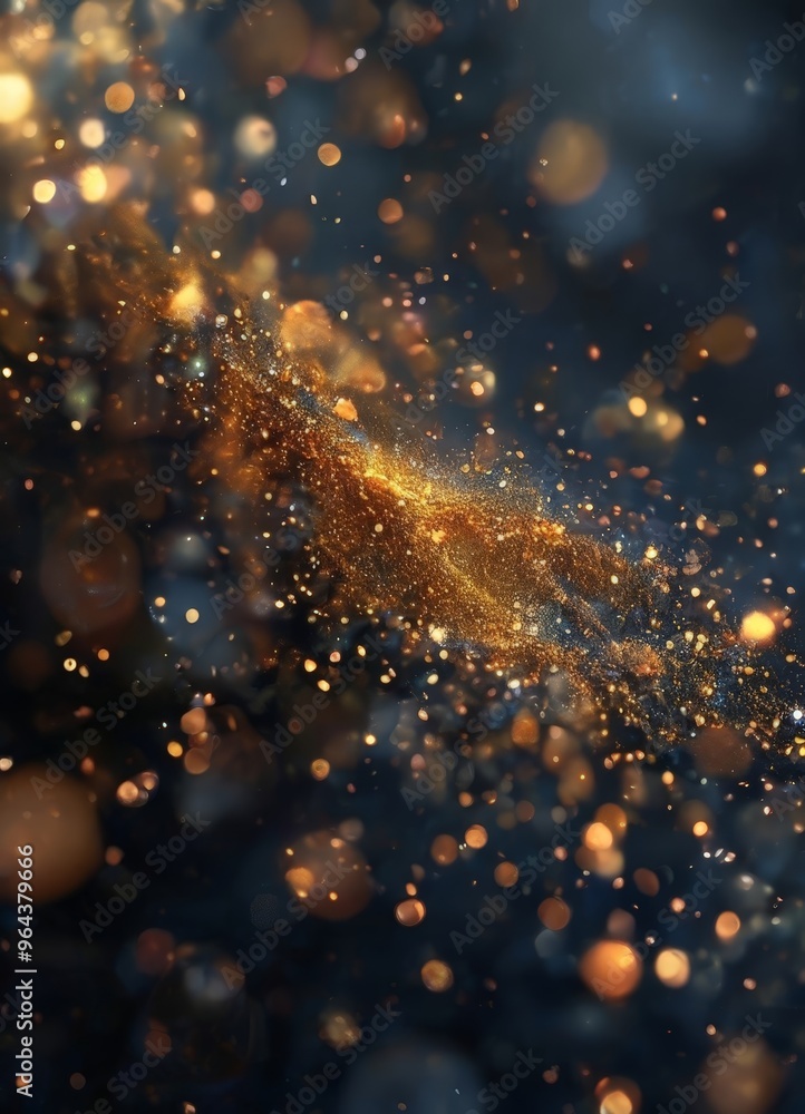 Aufkleber abstract composition of golden glittering particles against a dark blue backdrop, creating a sense o