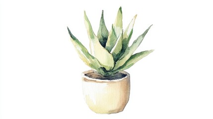 A beautiful watercolor illustration of a green plant in a simple pot, perfect for adding a touch of nature to any design.