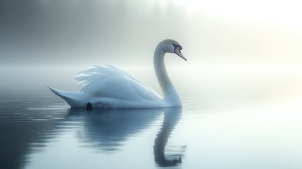 Obraz premium A Serene Swan Floating Gracefully on Calm Waters in Soft Pastel Shades for Tranquil Imagery