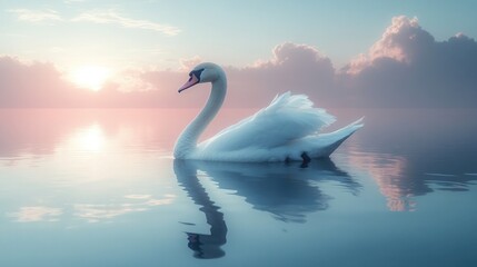 Obraz premium A Serene Swan Gliding Gracefully on Calm Waters in Soft Pastel Tones for Tranquil Inspirations