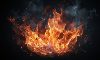 Fototapeta premium A fiery explosion with intense flames and sparks erupting against a dark background.
