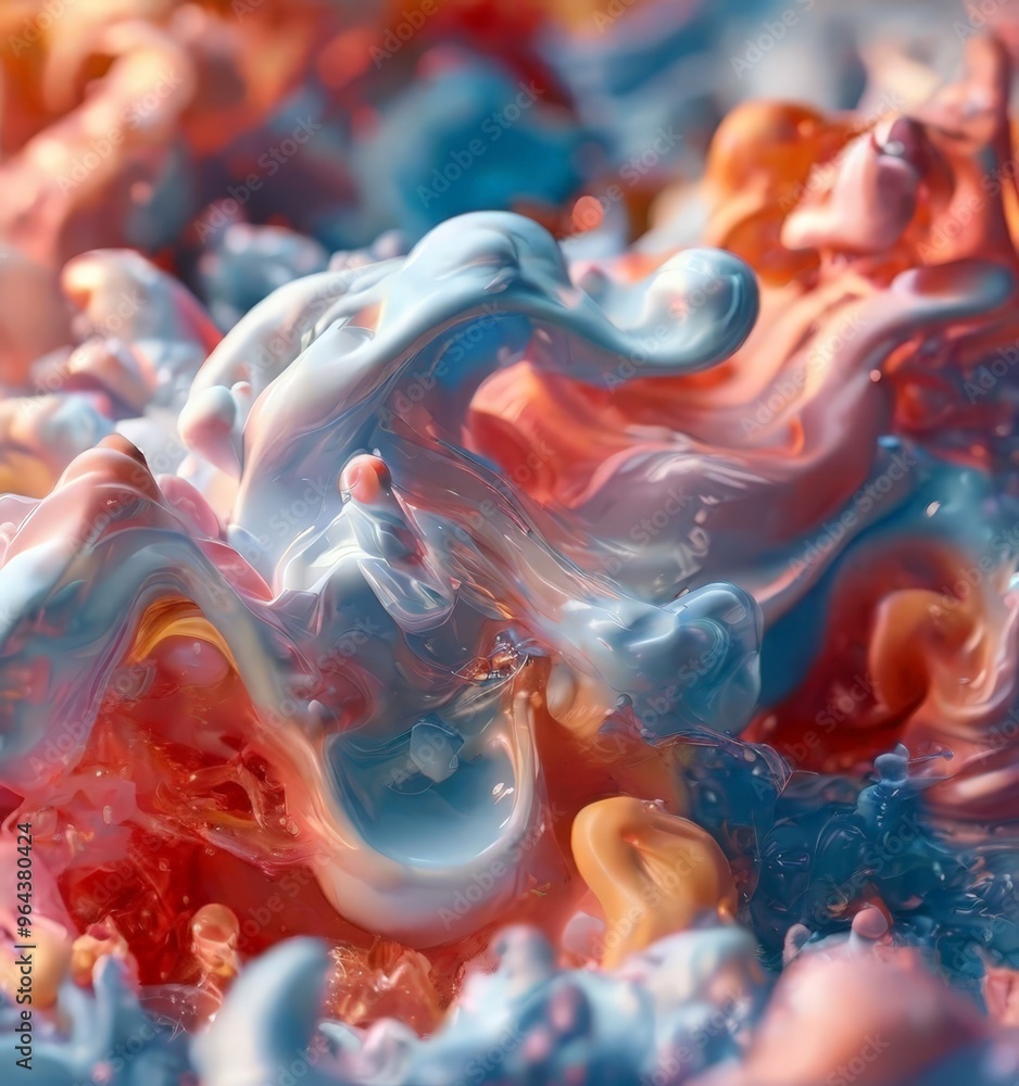 Poster a close-up of a vibrant abstract composition featuring swirling patterns of pink, blue, and orange h