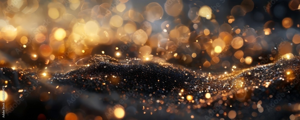 Poster a close-up view of a glittering, textured surface, with a multitude of small, circular lights scatte