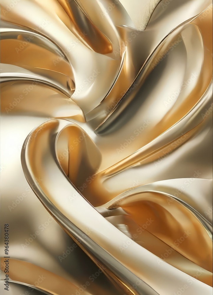Poster close-up view of a shiny, golden fabric with a flowing, wave-like pattern. the fabric appears to be 
