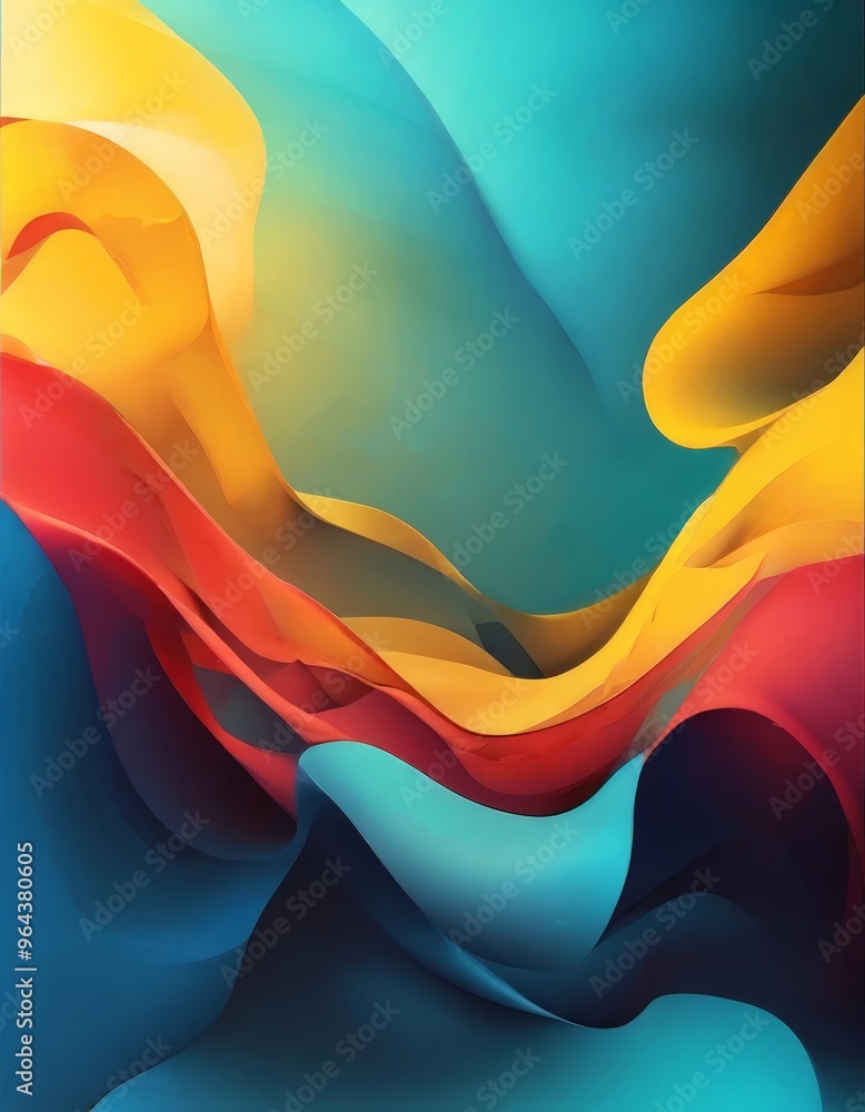 Poster a vibrant abstract composition featuring a dynamic interplay of colors and shapes, with a gradient t