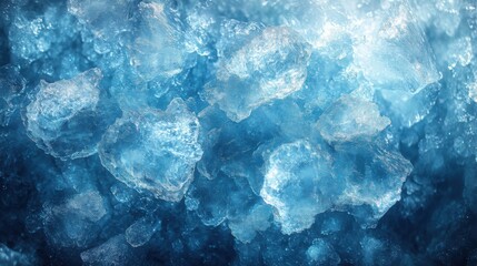 Close-up of blue ice cubes with frosty texture, Ai Generation