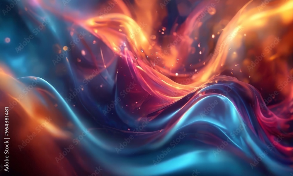 Poster vibrant abstract composition of swirling, multicolored lines and shapes, creating a dynamic and ener