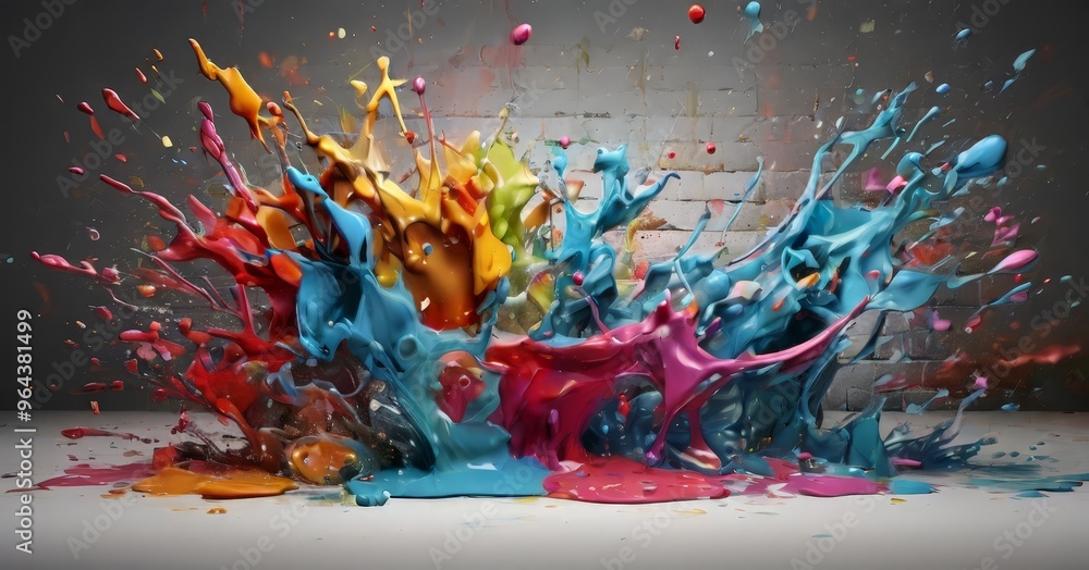 Aufkleber a splash of vibrant paint splatters across a gray background, creating a dynamic and colorful scene.