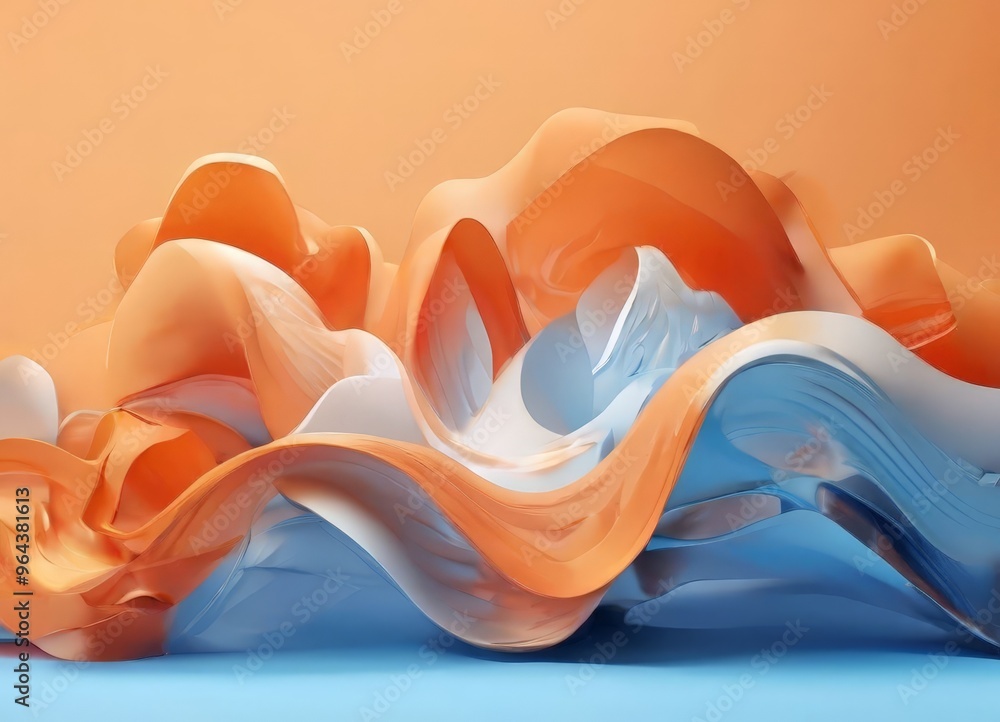 Poster vibrant abstract composition of orange and blue hues, with a gradient effect transitioning from oran