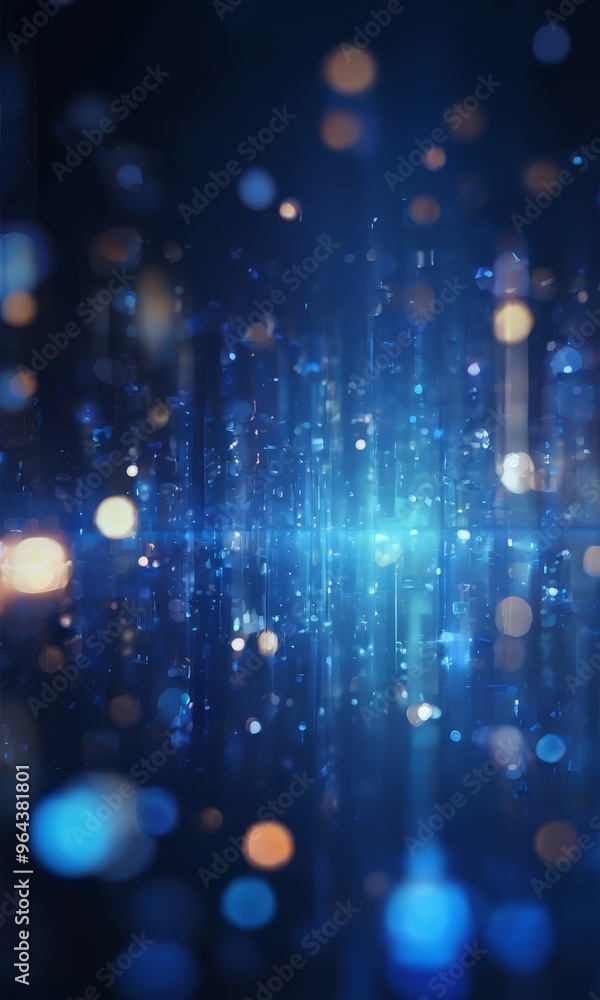 Poster a digital art piece featuring a dark blue background with a multitude of small, colorful lights scat