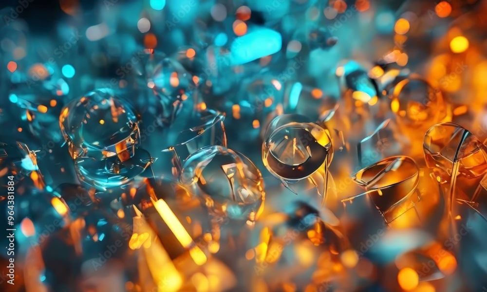 Aufkleber a close-up of a collection of transparent, spherical objects with a gradient of colors, including bl