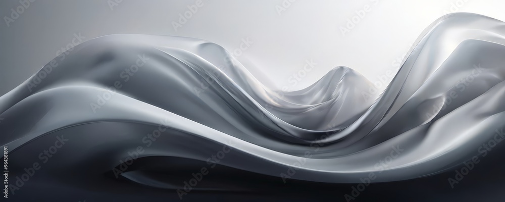 Poster a flowing, abstract pattern of gray and white fabric or material, creating a sense of movement and d