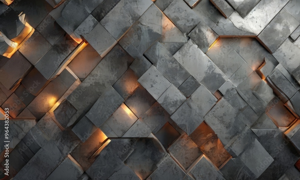 Poster a a textured wall composed of numerous square tiles arranged in a diagonal pattern, with some tiles 