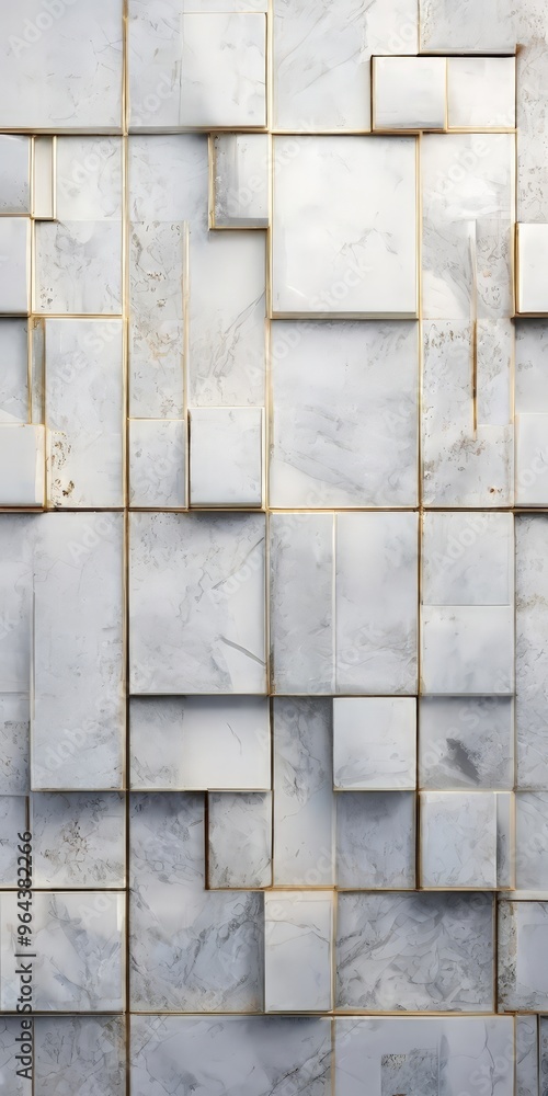 Poster a close-up view of a white marble wall with a geometric pattern of square tiles arranged in a grid-l
