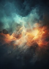 Fototapeta premium a swirling cosmic scene with a mix of blue, orange, and white hues, suggesting the presence of stars, nebulae, and other celestial bodies.