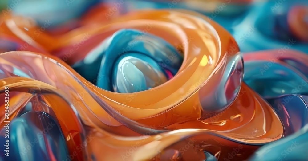 Poster a close-up of a vibrant abstract composition featuring a swirling pattern of orange and blue hues, c