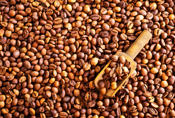 Coffee beans background. Coffee close up texture.