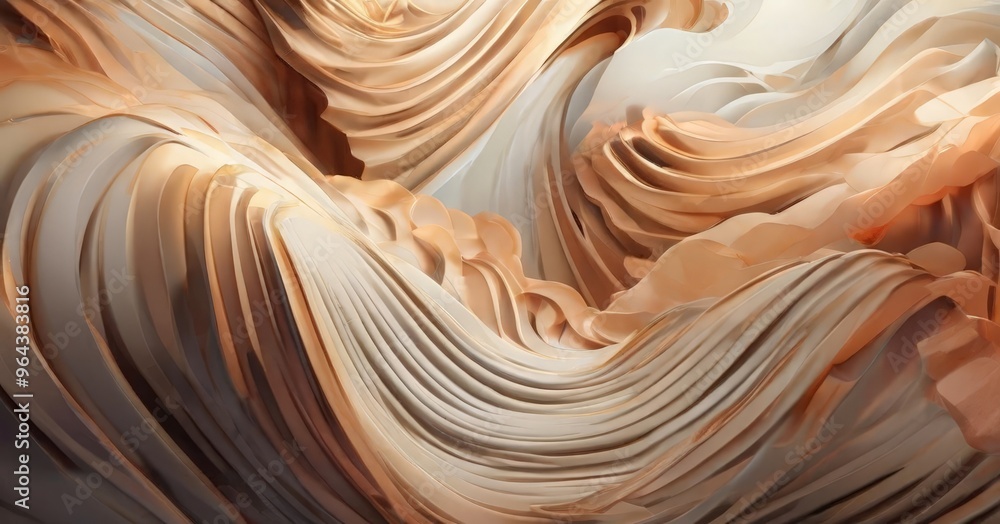 Poster a digital illustration of a swirling, abstract pattern composed of overlapping, curving lines in sha