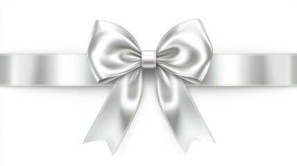 Naklejka premium Silver Bow with Ribbon on White Background