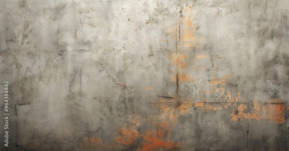 Poster a textured concrete wall with a mix of orange and gray paint, creating a sense of depth and dimensio