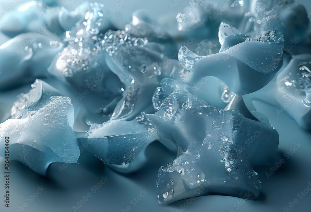 Poster a close-up view of a collection of ice crystals, each with a unique shape and size, against a light 