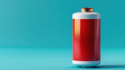 Obraz premium A vibrant red canister against a teal background, perfect for illustrating energy, power, or industrial themes.