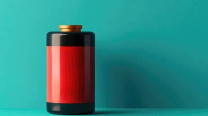A vibrant red soda can stands on a turquoise background, showcasing its sleek design and colorful packaging.