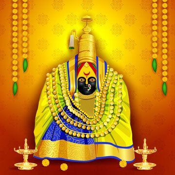 seat of power (Shakti peeth) Goddesses tulja bhavani, Navratri Festival Marathi Calligraphy ''aai bhavani'' is used to Cheers of goddess Druga, in Maharastra. vector illustration design