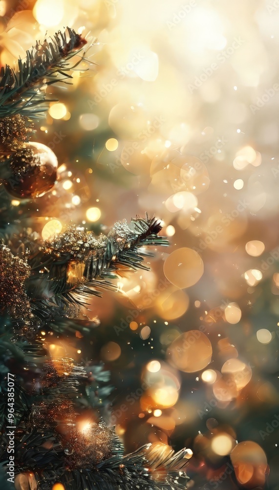 Aufkleber a close-up view of a christmas tree adorned with ornaments and twinkling lights, with a bokeh effect