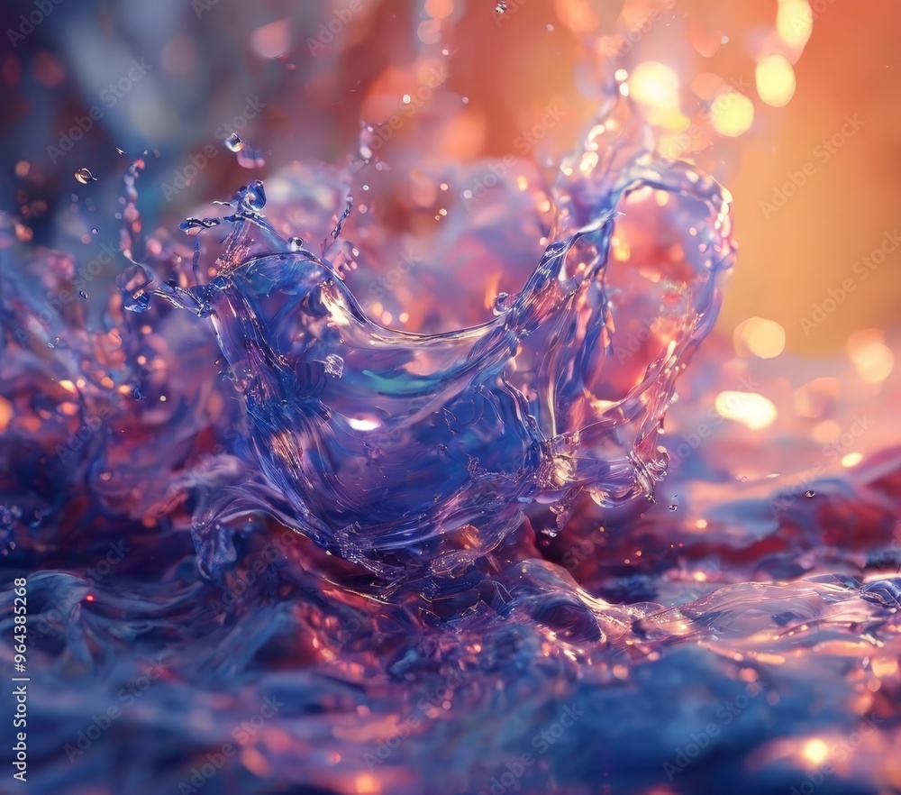 Poster a close-up view of a splash of water, with the water's surface rippling and reflecting the surroundi