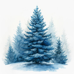 Obraz premium Watercolor Representation of an Evergreen Icon in Soft Bluish Hues