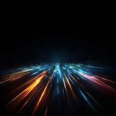 Obraz premium a futuristic cityscape with a dark background and a vibrant display of colorful lights emanating from the center, creating a sense of motion and energy.