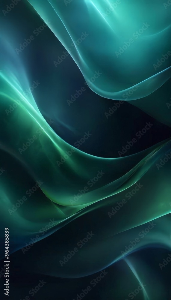 Poster close-up view of a flowing, abstract pattern of green and blue hues, creating a sense of movement an