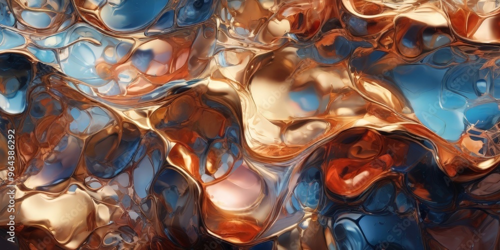 Poster an abstract representation of fluidity and movement, featuring a swirling pattern of orange, blue, a