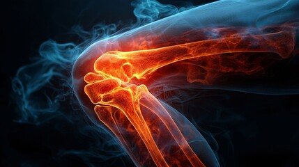 Obraz premium An abstract representation of knee pain, with swirling red and black colors enveloping the knee.