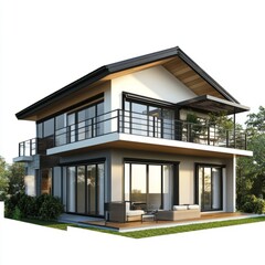 Fototapeta premium Photorealistic 3D Rendering of a Modern Bungalow House - Isolated on White
