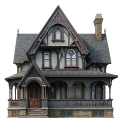 Obraz premium Photorealistic Neo-Gothic Bungalow House Rendering on White Background
