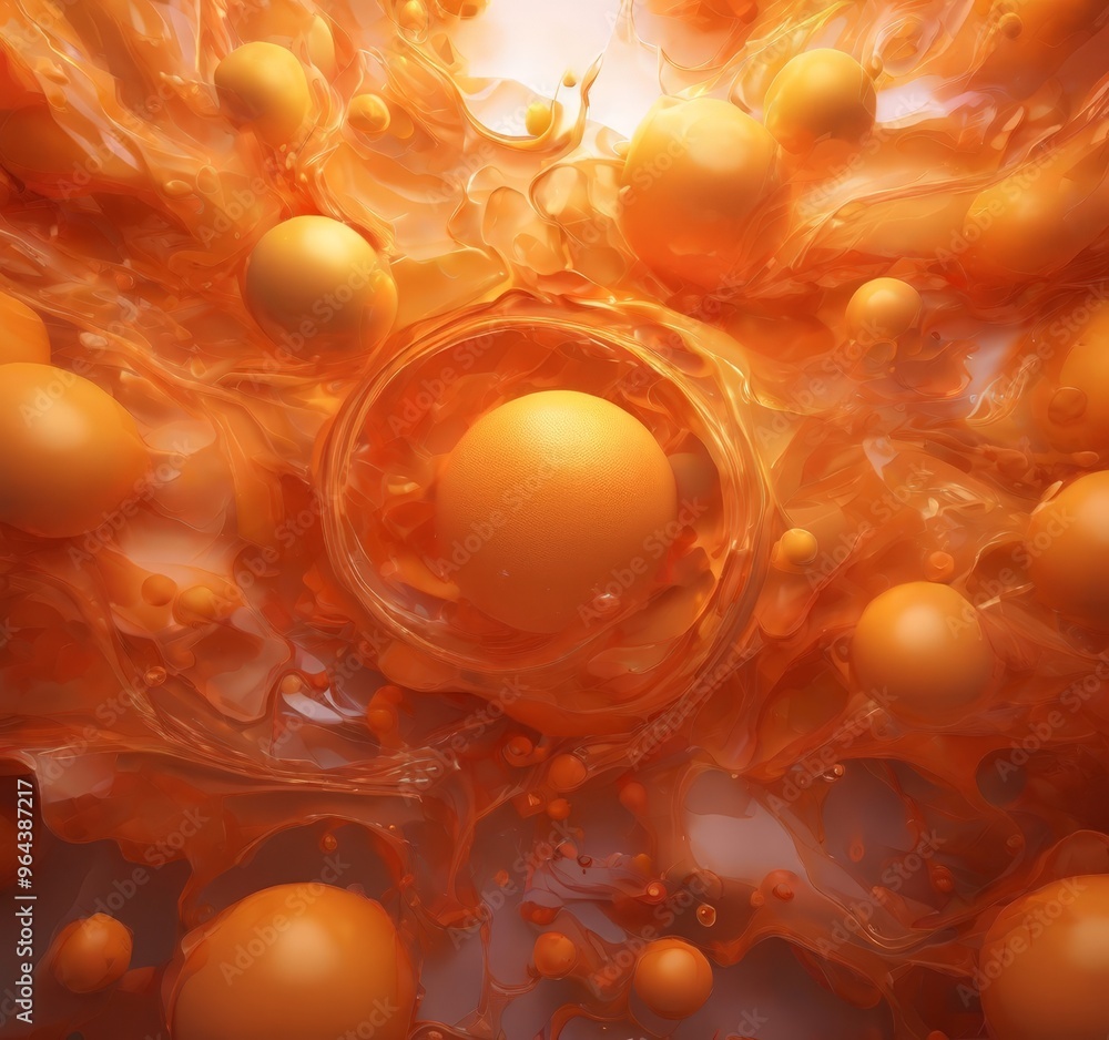 Aufkleber vibrant abstract composition of orange spheres and bubbles, creating a dynamic and visually striking