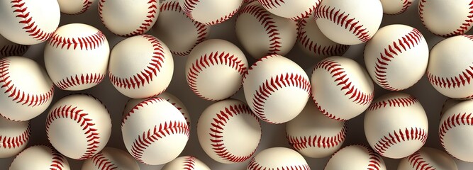 Many baseballs, a pattern of white baseballs with red stitching.