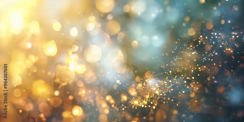 Poster blurred, bokeh-filled background with a mix of yellow, blue, and white colors, creating a sense of m