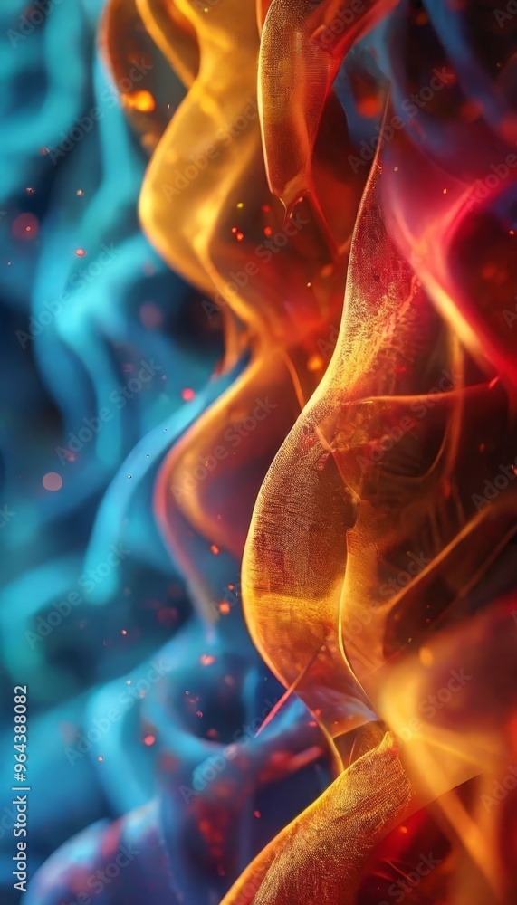 Poster close-up view of a flame, with the flame's color transitioning from blue to orange and red. the flam