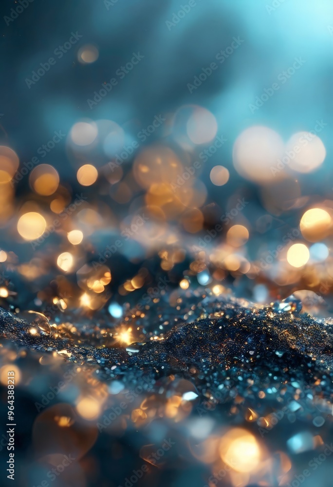 Poster a close-up of a textured surface with a pattern of small, round, glowing lights in shades of blue, o