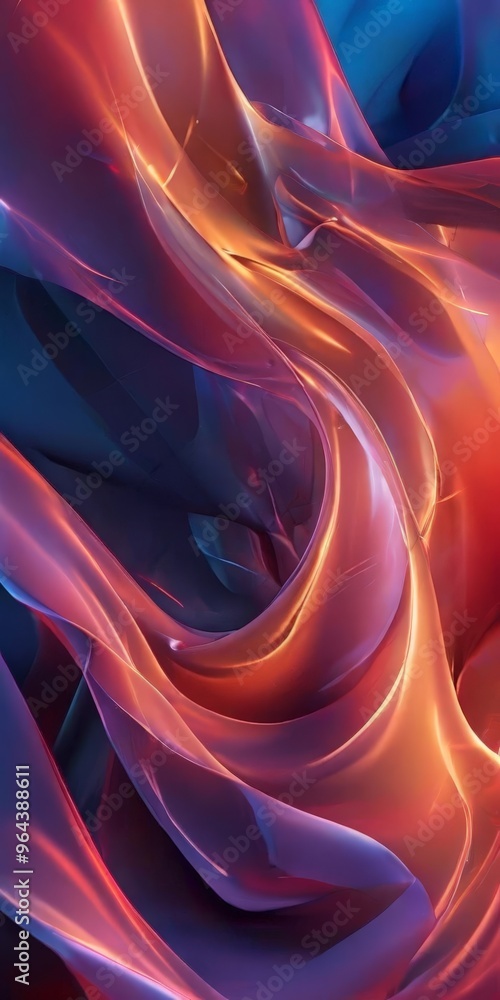 Poster a digital illustration featuring a swirling pattern of vibrant colors, predominantly red, orange, an