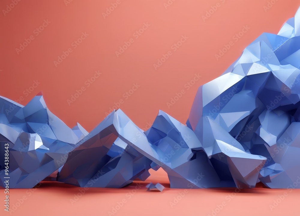 Poster a a complex, abstract structure composed of numerous blue, triangular, and rectangular geometric sha